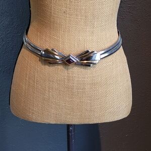 Judith Leiber Vintage 80s Silvertone Double Coil Belt With An Art Deco Buckle